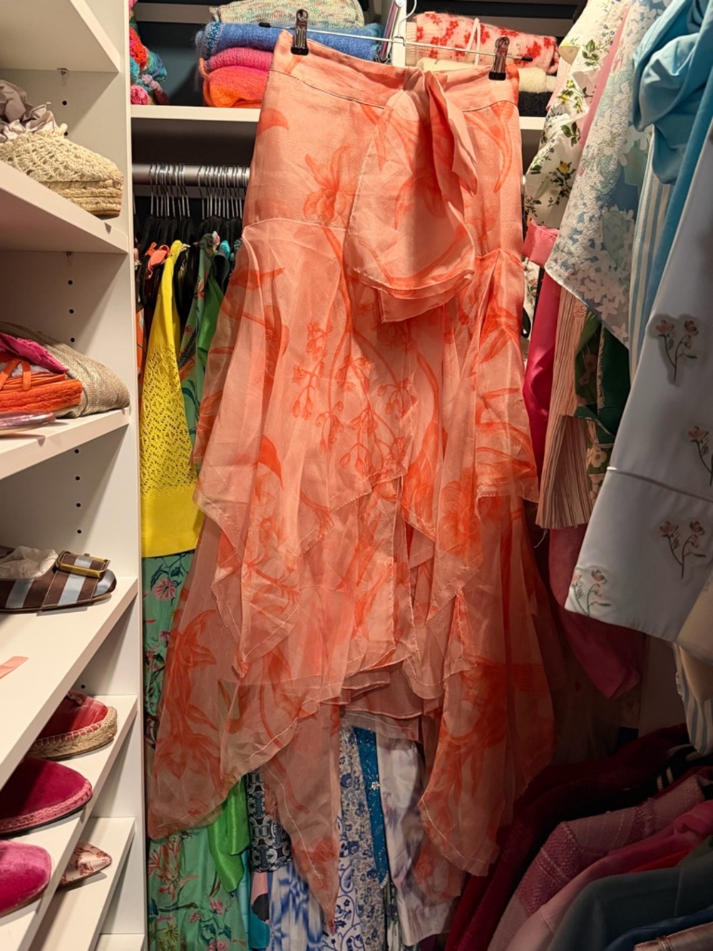 Johanna Ortiz Orange Floral Sheer Silk Skirt Size 2